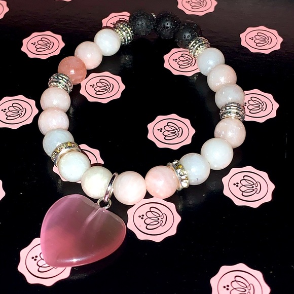🪬2/$25🪬 Natural Pink Opal 8mm Stone with Pink Opal Charm Stretch Bracelet - Picture 12 of 16
